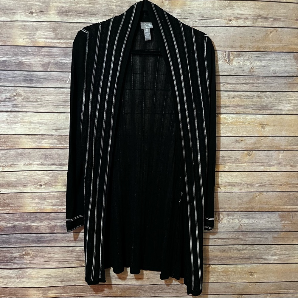 Chico's Travelers Black Open Cardigan Small Coverup longline Slinky Knit…